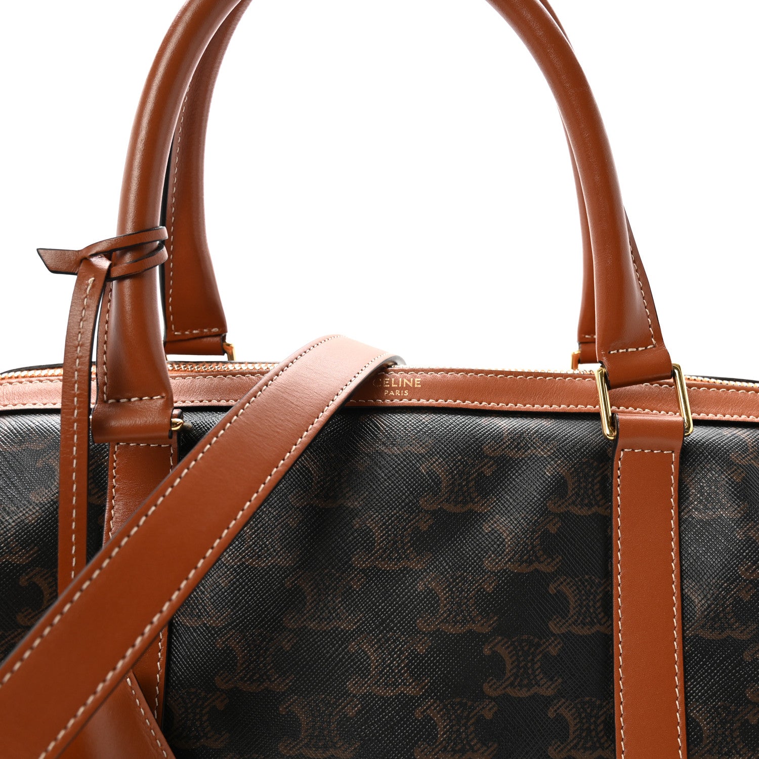 Celine Triomphe Canvas Calfskin Boston Bag Tan 1916152 – FASHIONPHILE