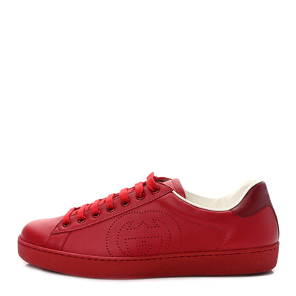 Gucci Calfskin Miro Soft Interlocking G Perforated Mens Ace Sneakers 9.5 Hibiscus Red Red Vintage 1 of 10