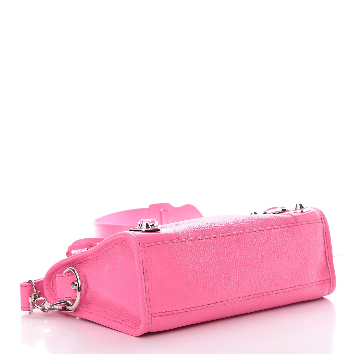 Shiny Goatskin Silver Metallic Edge Hardware Mini City Acid Pink