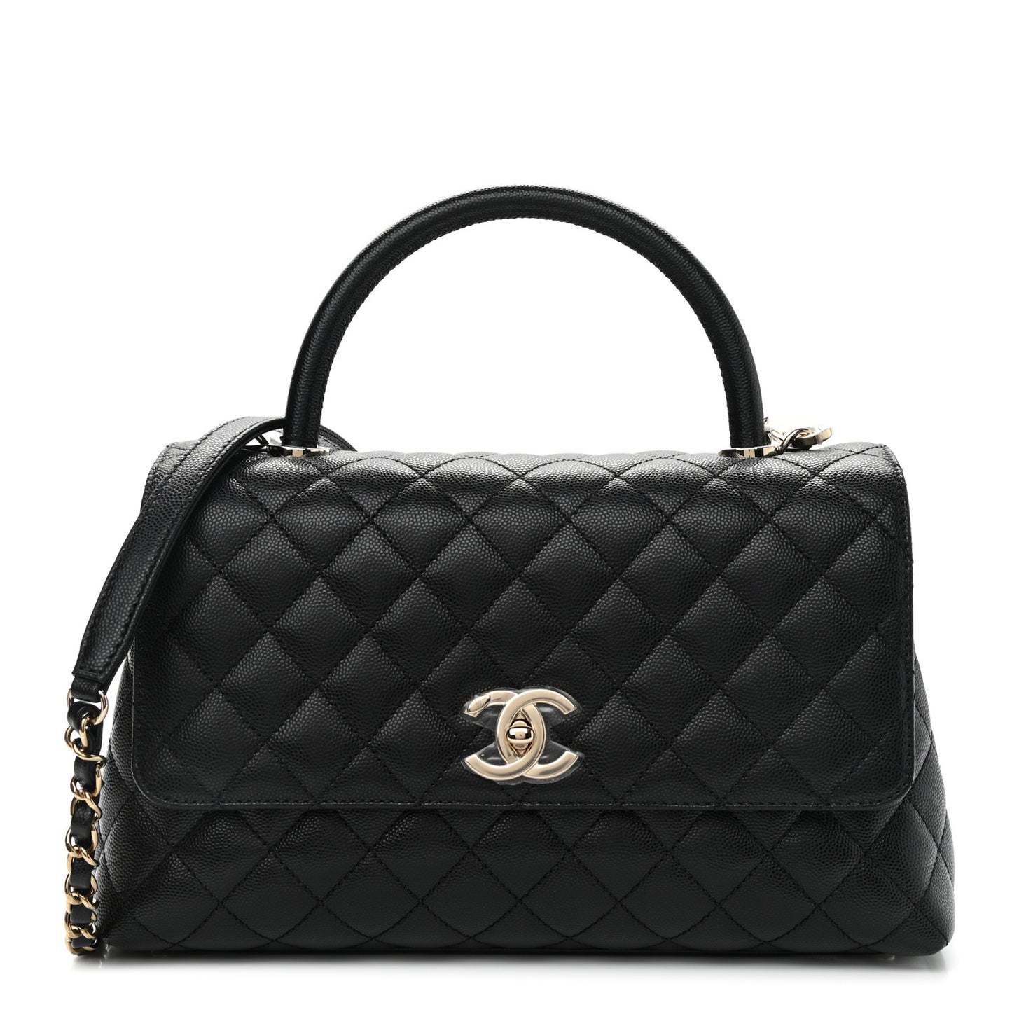 Caviar Quilted Small Coco Handle Flap Black