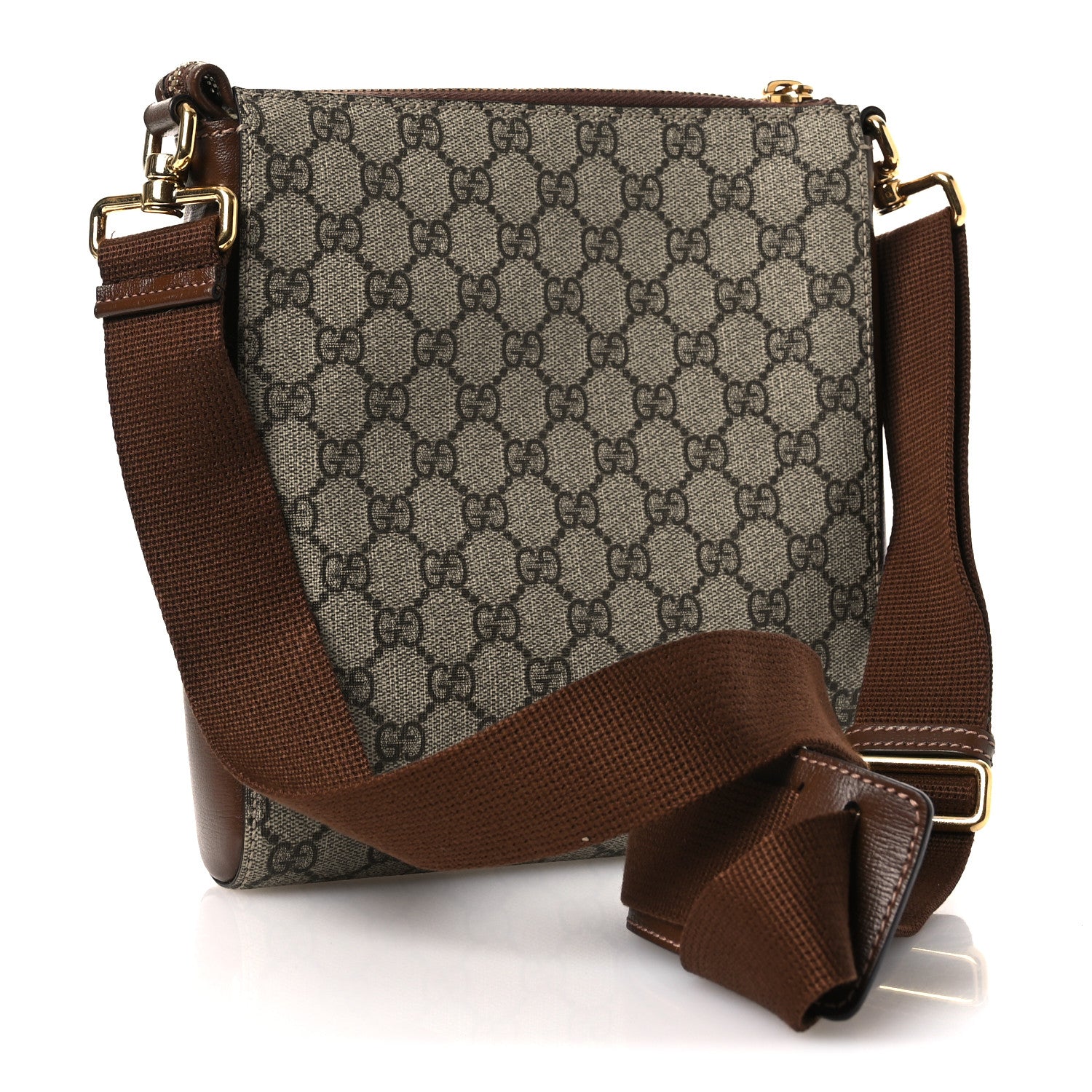 Gucci GG Supreme Monogram Azalea Calfskin Retro Interlocking G Flat Messenger Bag Beige Ebony Brown Sugar 3 of 16
