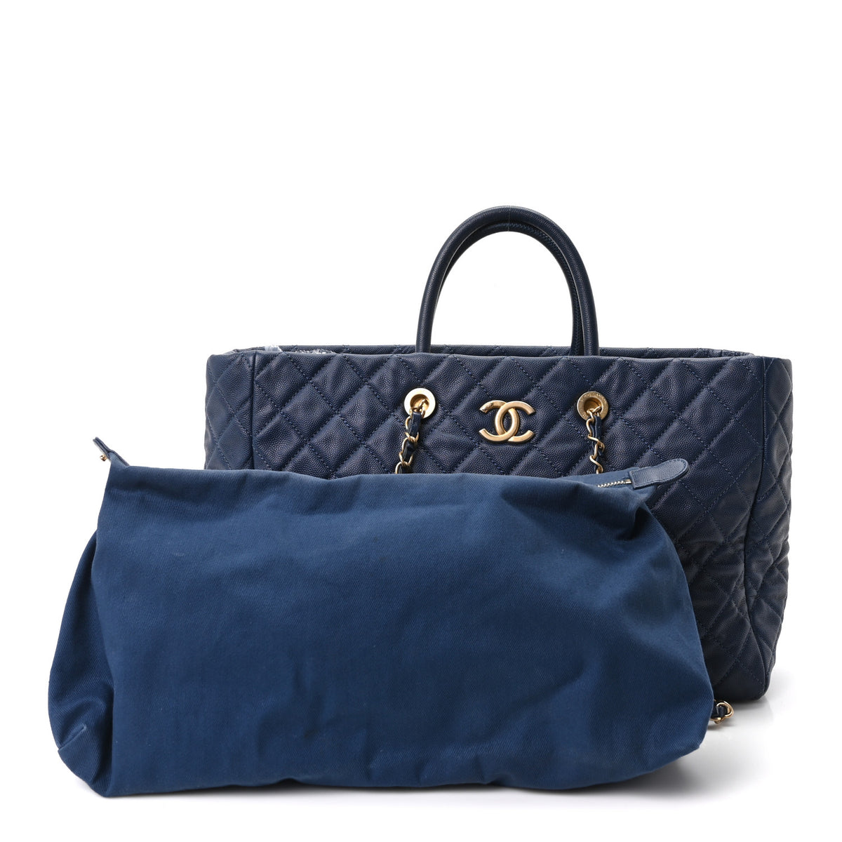 Chanel Caviar Quilted Large Coco Handle Shopping Tote Navy 3 of 11