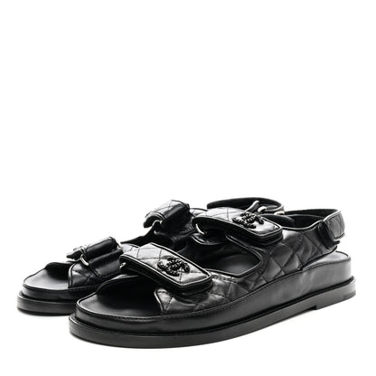 Chanel Lambskin Velcro Dad Sandals 38 Black 3 of 10