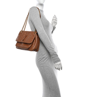 Saint Laurent Crinkled Calfskin Matelasse Monogram Medium Niki Chain Satchel Caramel 2 of 10