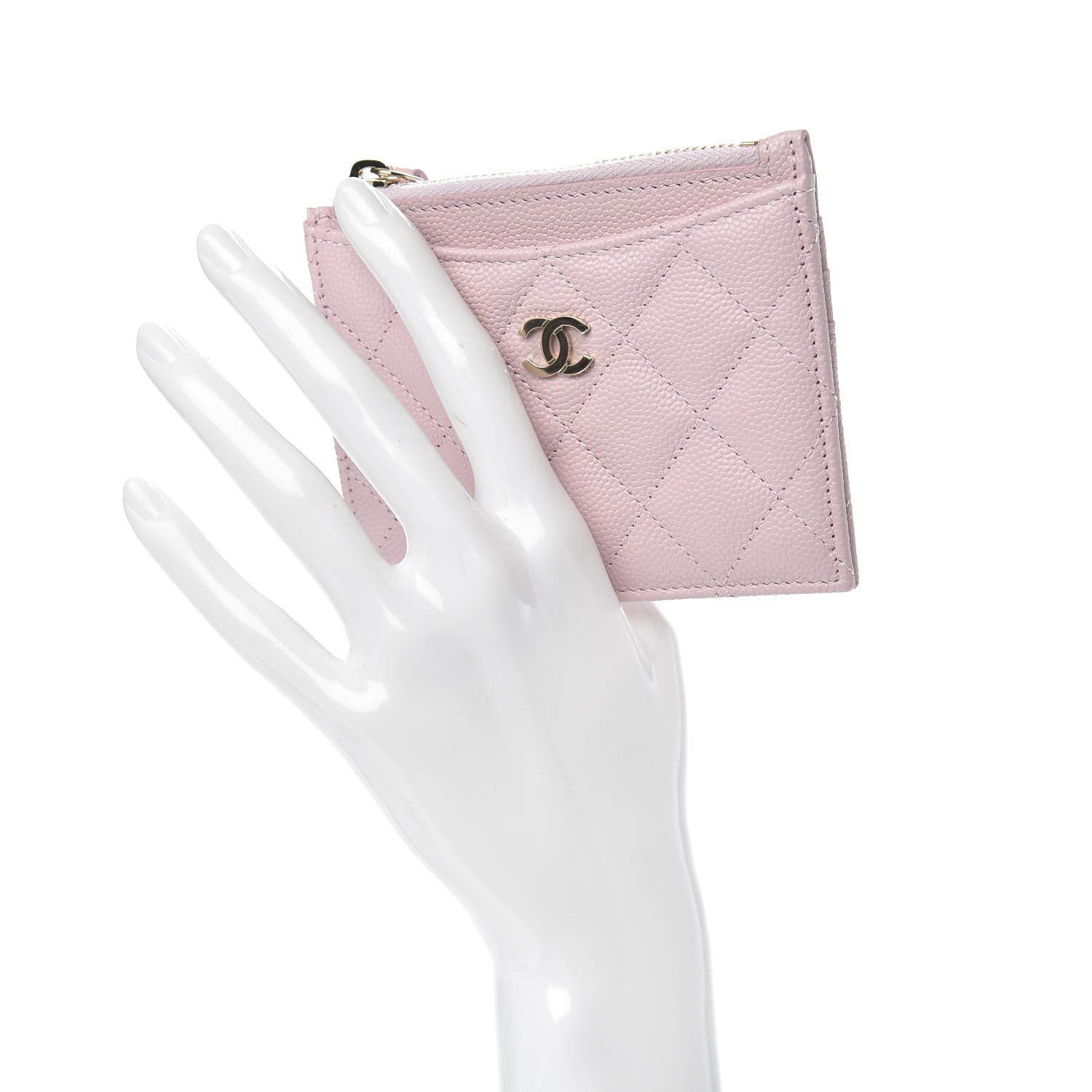 Chanel Caviar Quilted CC Zip Card Holder Light Pink 2 of 8