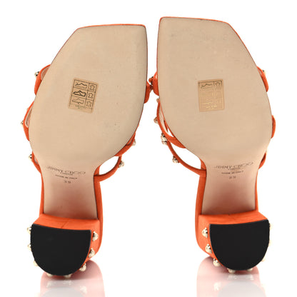 Jimmy Choo Suede Pearl Embellished Hazal 85 Mule Sandals 39 Orange 5 of 8