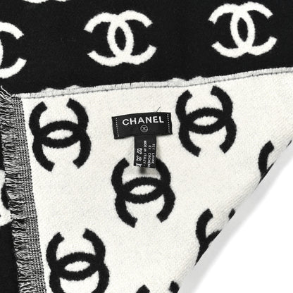 Chanel Wool Cashmere CC Scarf Black White 3 of 3
