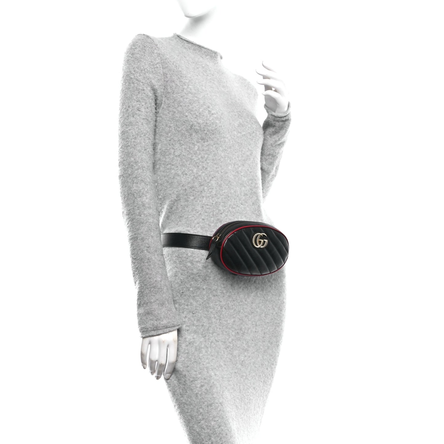 Azalea Calfskin Matelasse Diagonal Torchon GG Marmont Belt Bag 85 34 Black Romantic Cerise