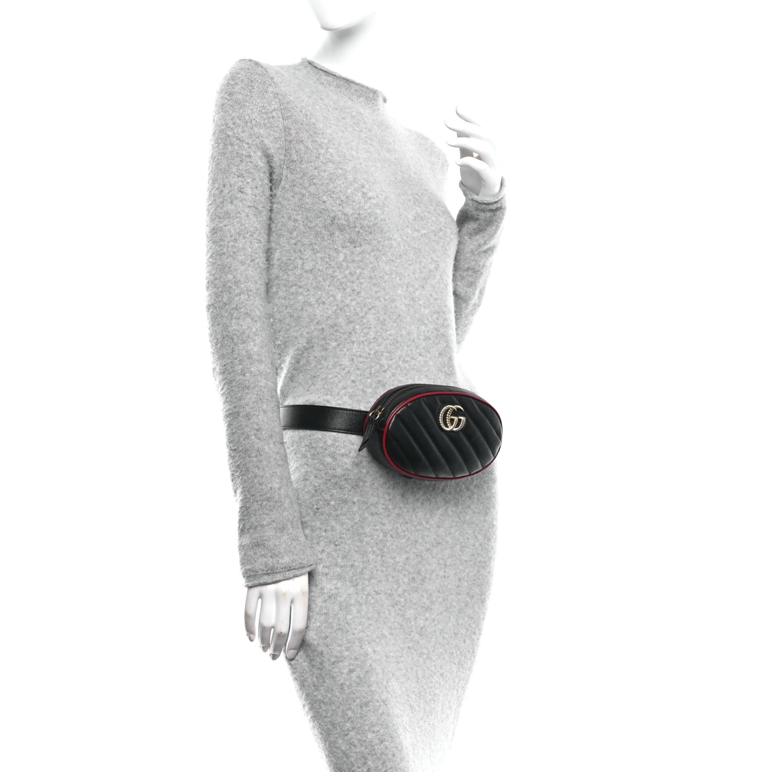 Gucci Azalea Calfskin Matelasse Diagonal Torchon GG Marmont Belt Bag 85 34 Black Romantic Cerise 2 of 10