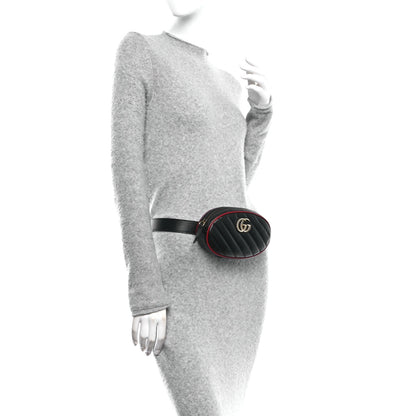 Gucci Azalea Calfskin Matelasse Diagonal Torchon GG Marmont Belt Bag 85 34 Black Romantic Cerise 2 of 10