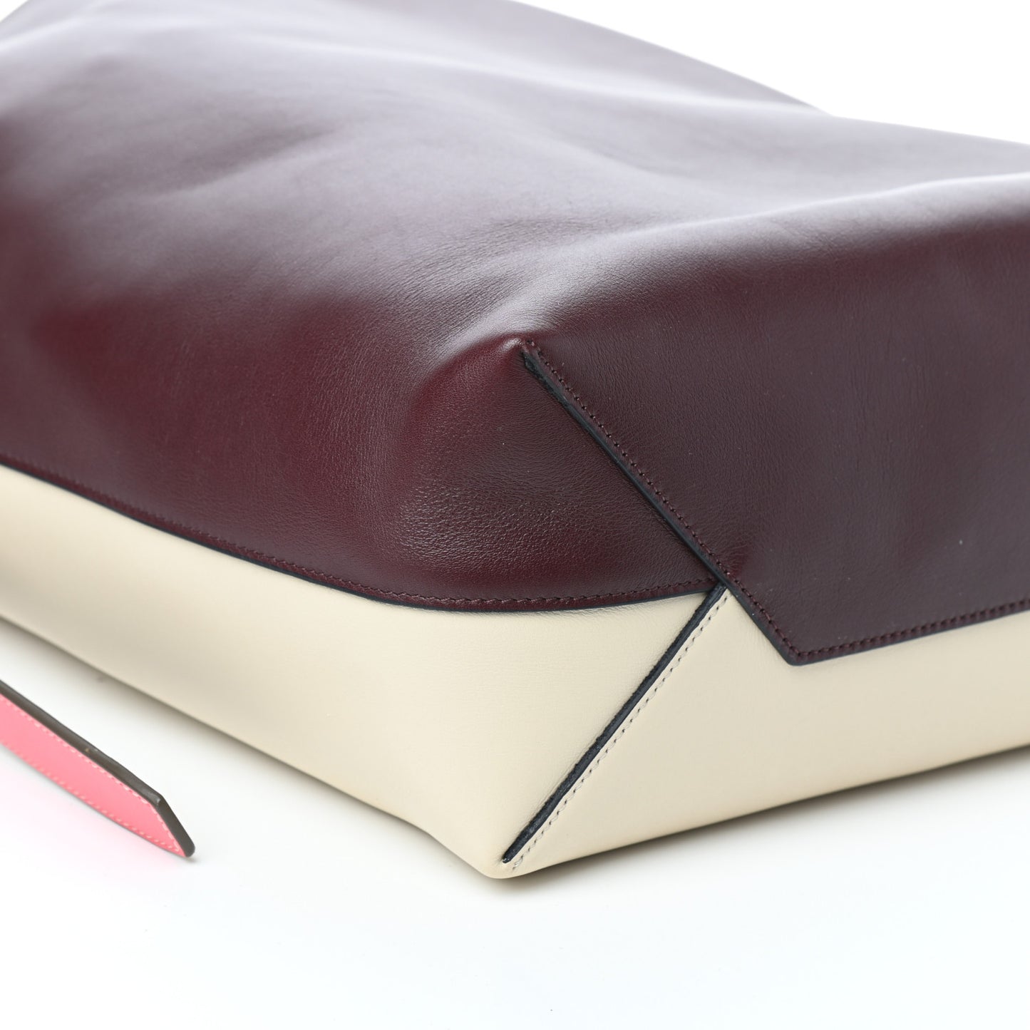 Shiny Smooth Calfskin Small Twisted Cabas Burgundy Cream