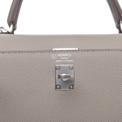 Hermes Epsom Bi-Color Horseshoe Kelly Sellier 25 Gris Mouette Etain 7 of 10