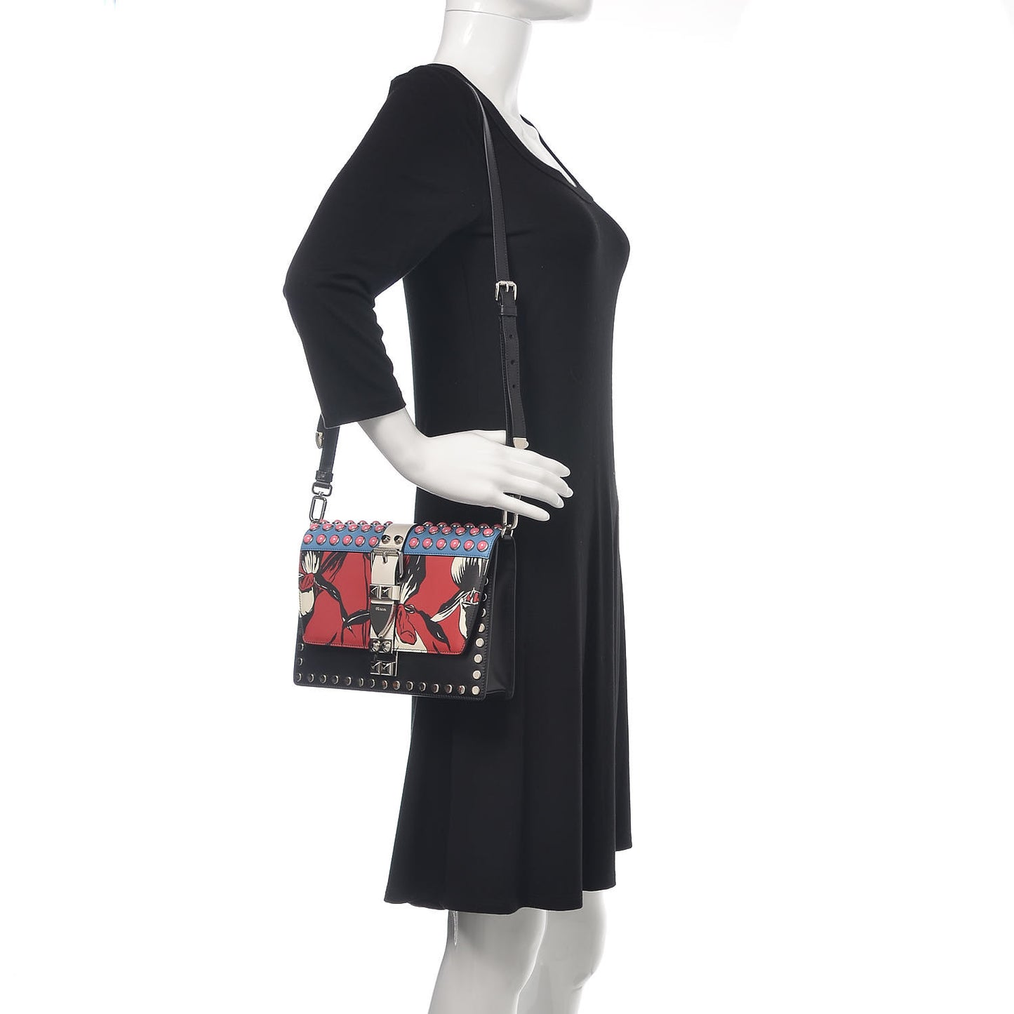 City Calfskin Orchid Print Studded Elektra Shoulder Bag Fuoco Black