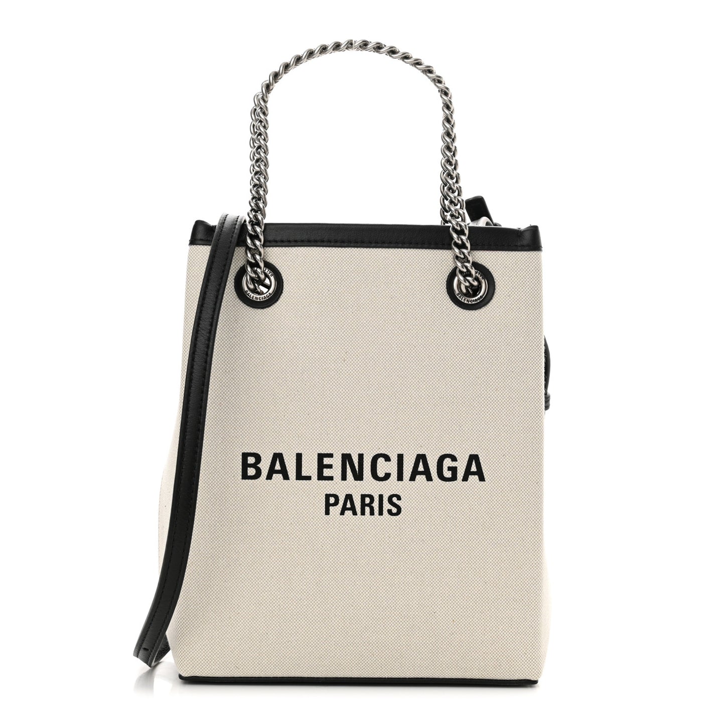 Canvas Calfskin Duty Free Phone Holder Bag Natural Black
