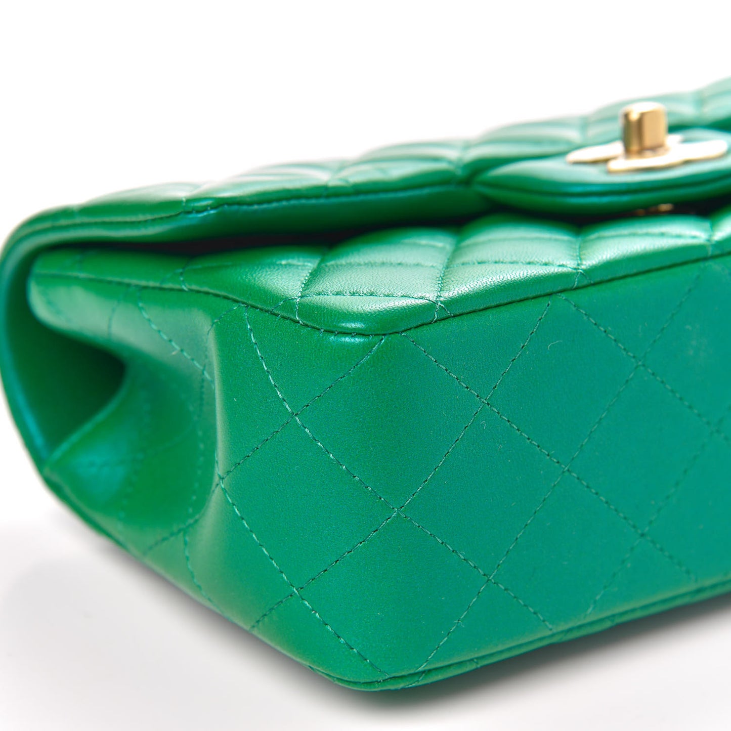 Iridescent Lambskin Quilted Mini Top Handle Rectangular Flap Green