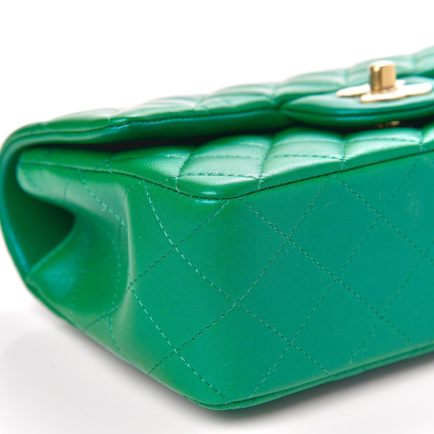 Chanel Iridescent Lambskin Quilted Mini Top Handle Rectangular Flap Green 9 of 12