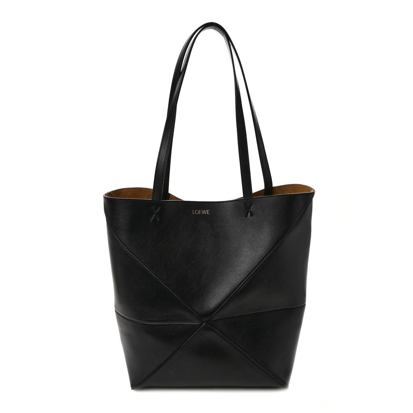 Shiny Calfskin Medium Puzzle Fold Tote Black