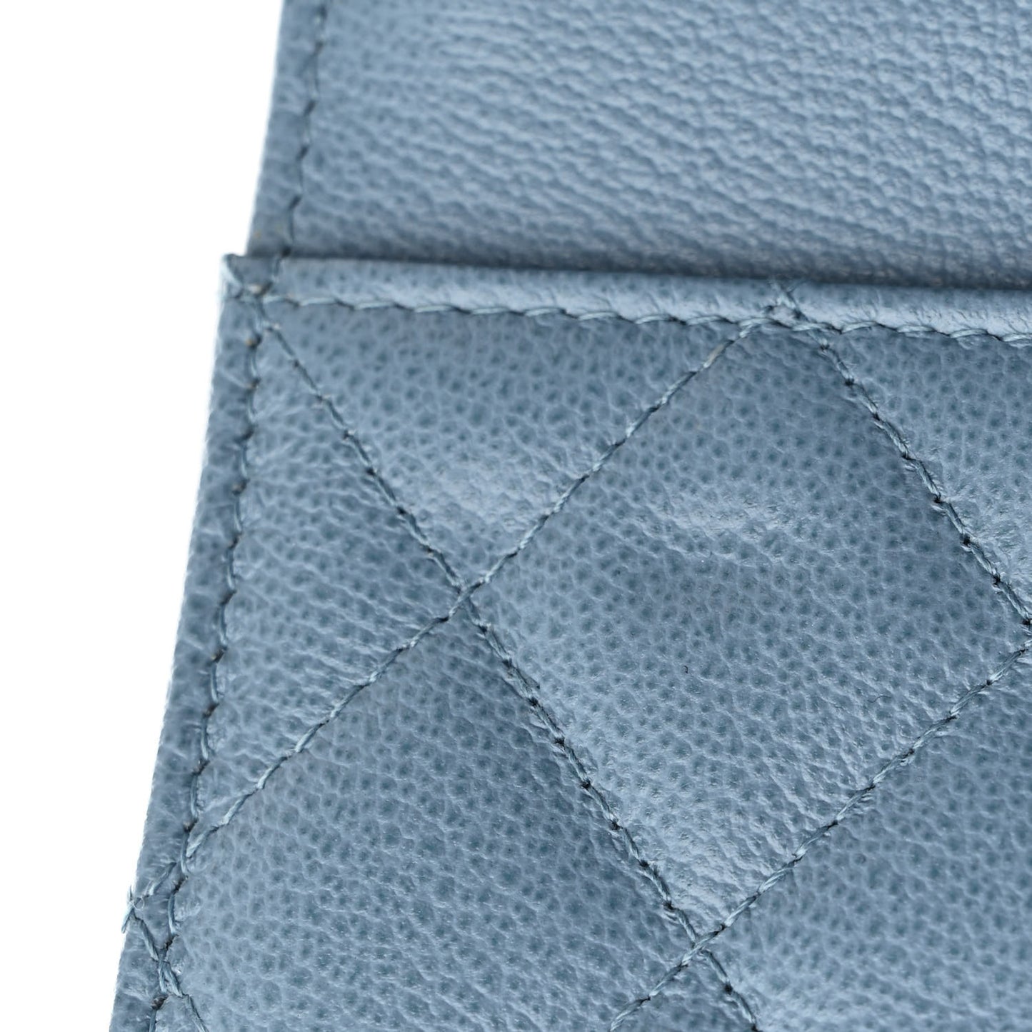 Grained Calfskin Quilted CC Box Wallet On Chain WOC Blue