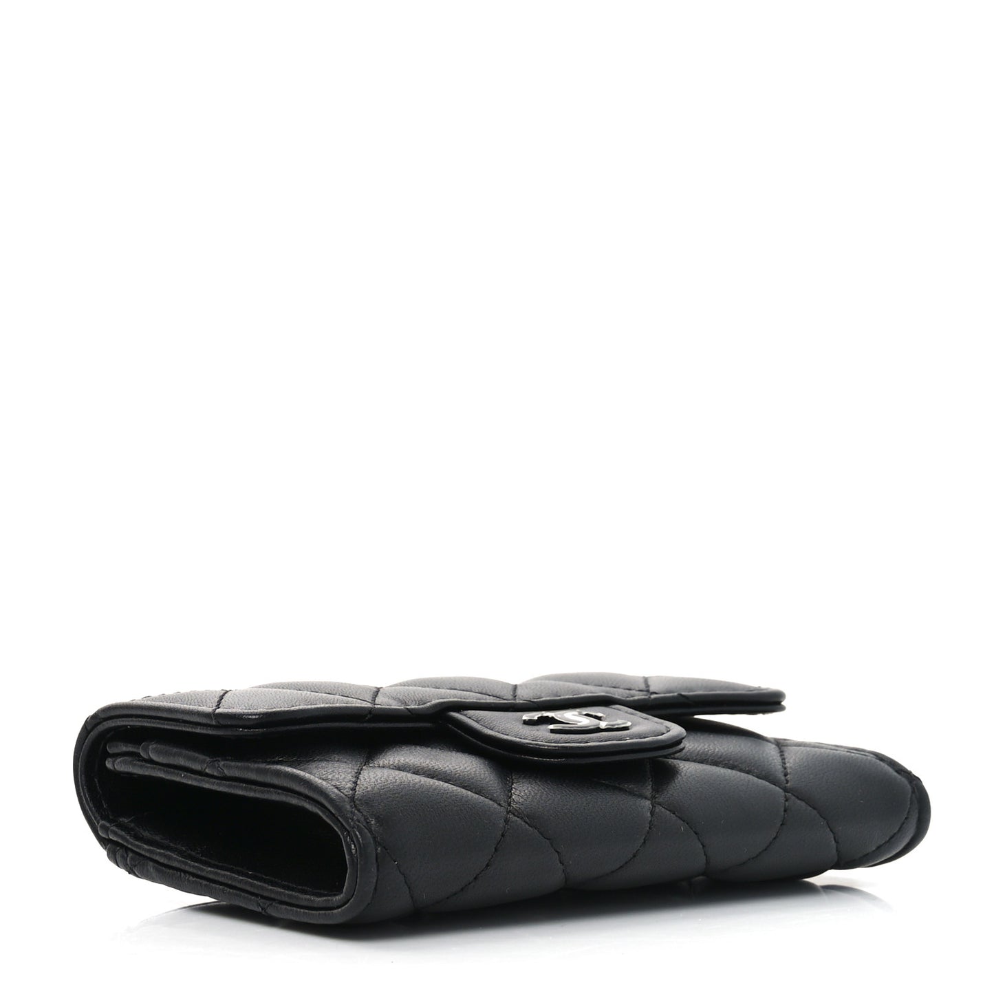 Lambskin Quilted Flap Card Holder Wallet So Black