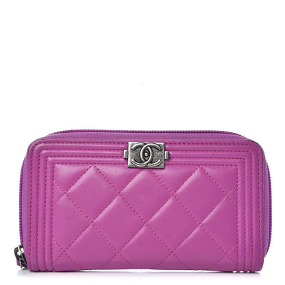 Chanel Lambskin Quilted Small Boy Zip Around Wallet Fuschia 1 of 12