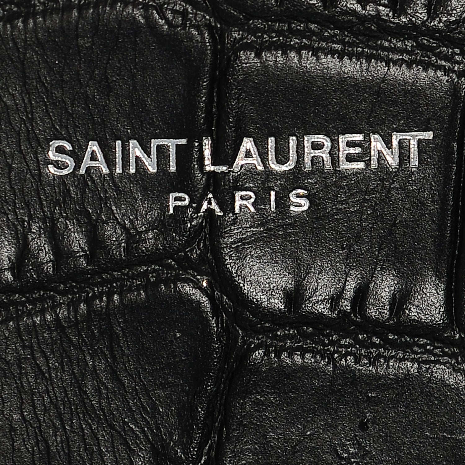 Saint Laurent Calfskin Crocodile Embossed Classic Monogram Tassel Clutch Black 6 of 7