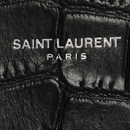 Saint Laurent Calfskin Crocodile Embossed Classic Monogram Tassel Clutch Black 6 of 7