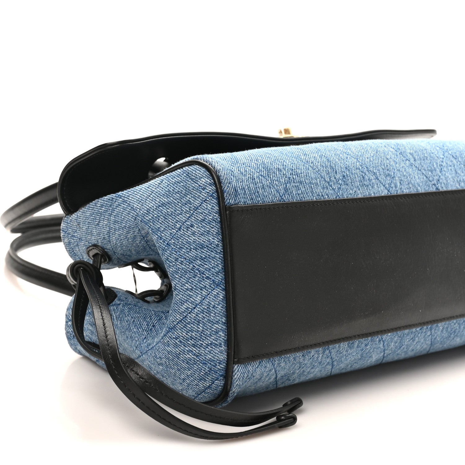 Chanel Calfskin Denim Stitched Urban Essentials Small Shopping Bag Blue Black 9 of 10