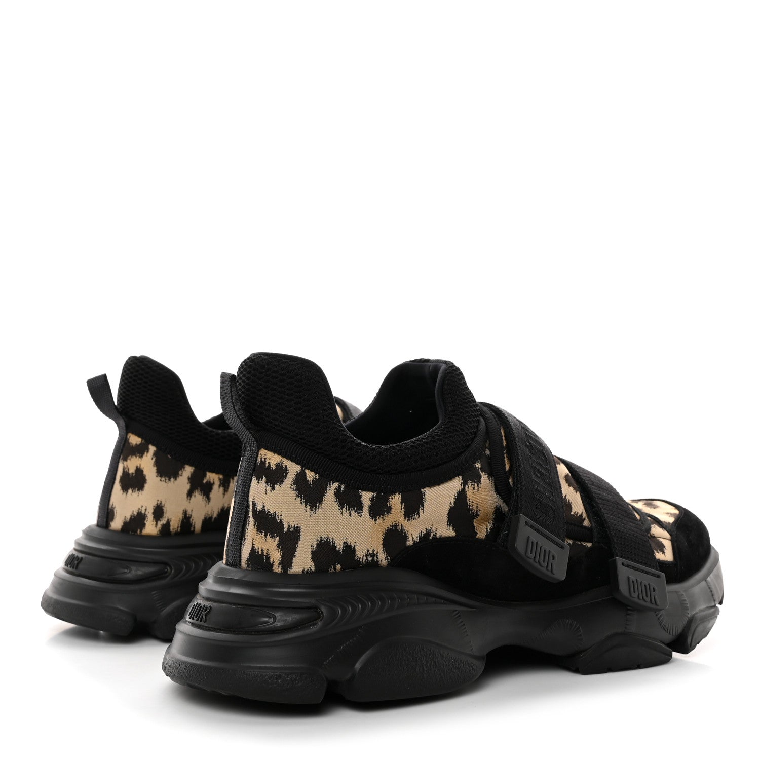 Christian Dior Technical Fabric Nylon Leopard Print Womens D-Wander Sneakers Black 4 of 9