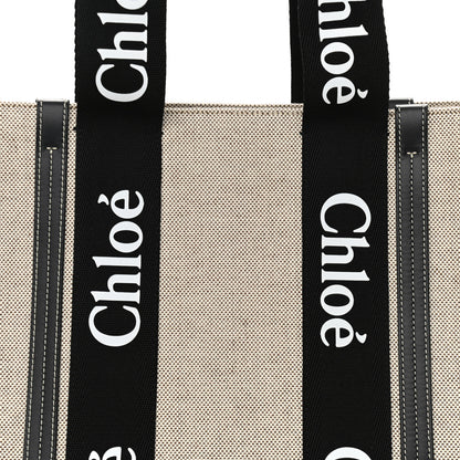 Chloe Cotton Calfskin Large Woody Ribbon Tote Black Blue 7 of 12