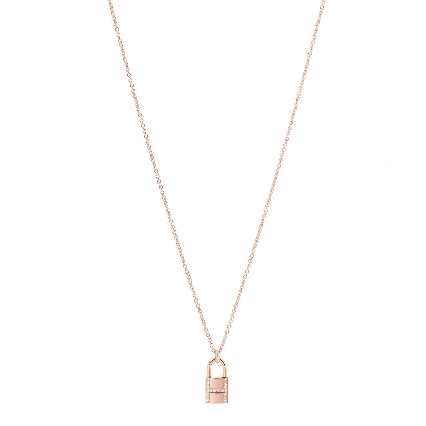 18K Rose Gold Diamond Amulettes Cadenas Pendant Necklace