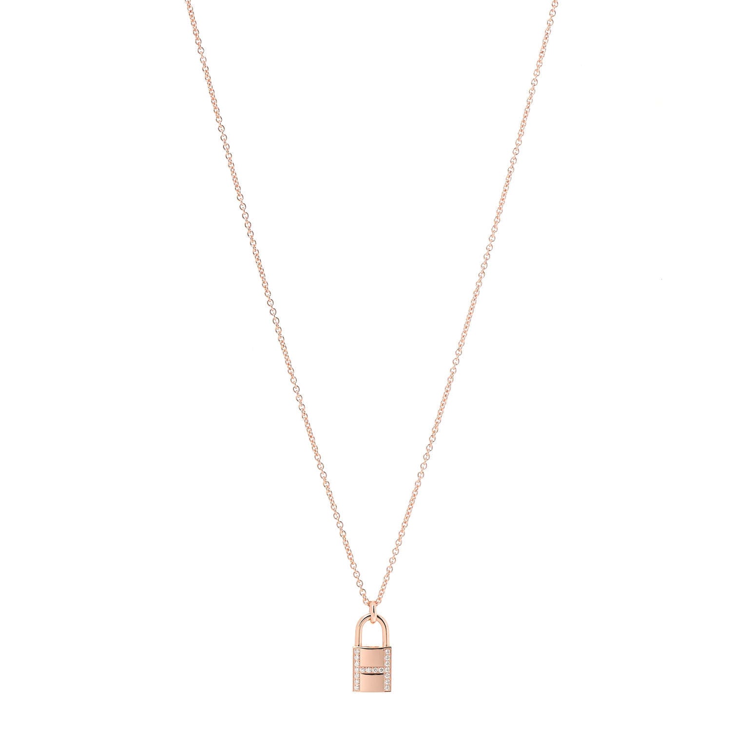 Hermes 18K Rose Gold Diamond Amulettes Cadenas Pendant Necklace 1 of 5