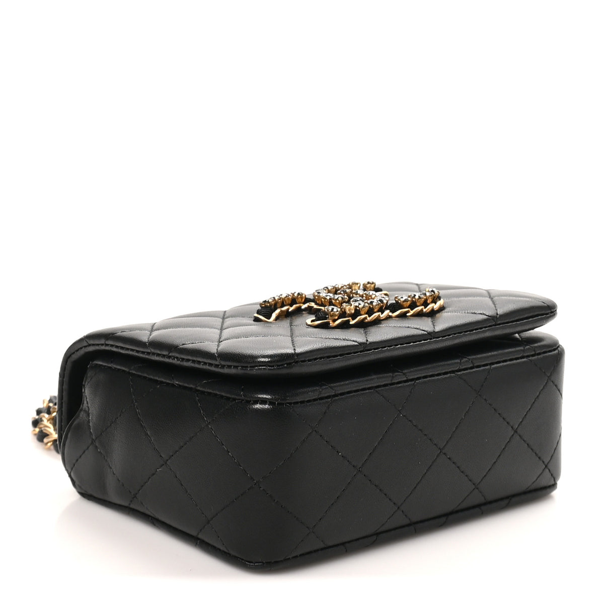 Lambskin Quilted Crystal CC Mini Flap Black