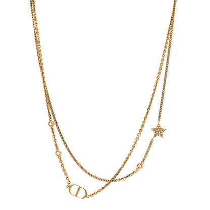 Christian Dior Metal Crystal Petit CD Double Necklace Gold 1 of 4