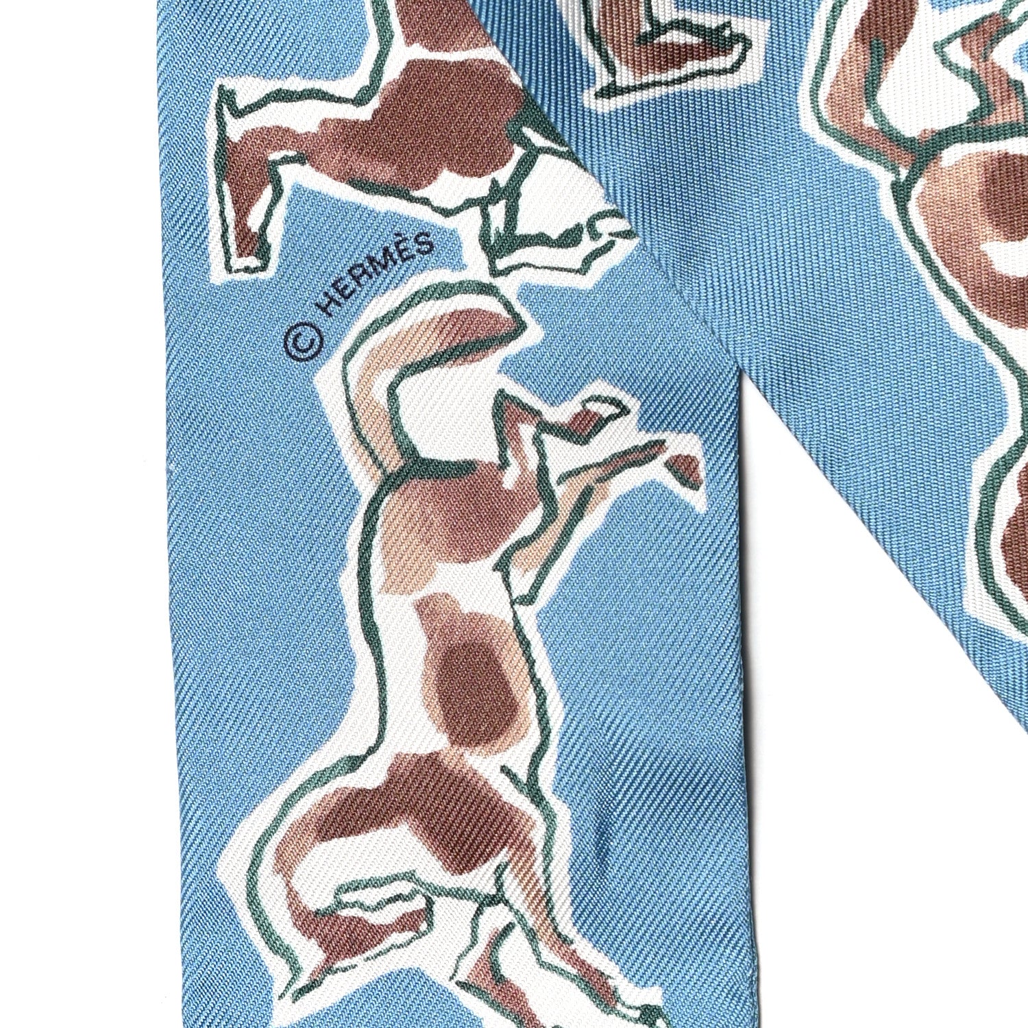 Hermes Silk Chevaux En Liberte Twilly Bleu Glacier Beige 3 of 5