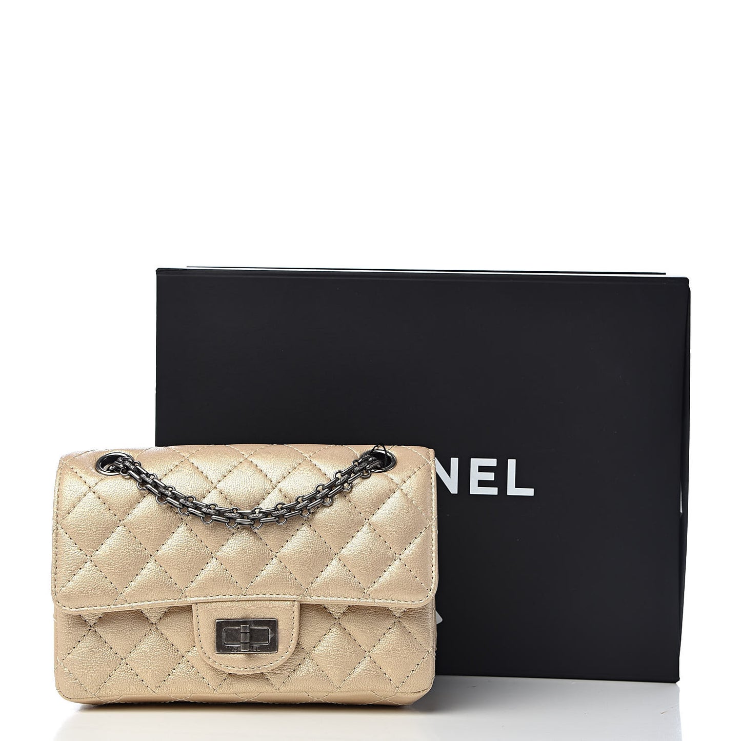 Metallic Sheepskin Quilted 2.55 Reissue Mini Flap Beige