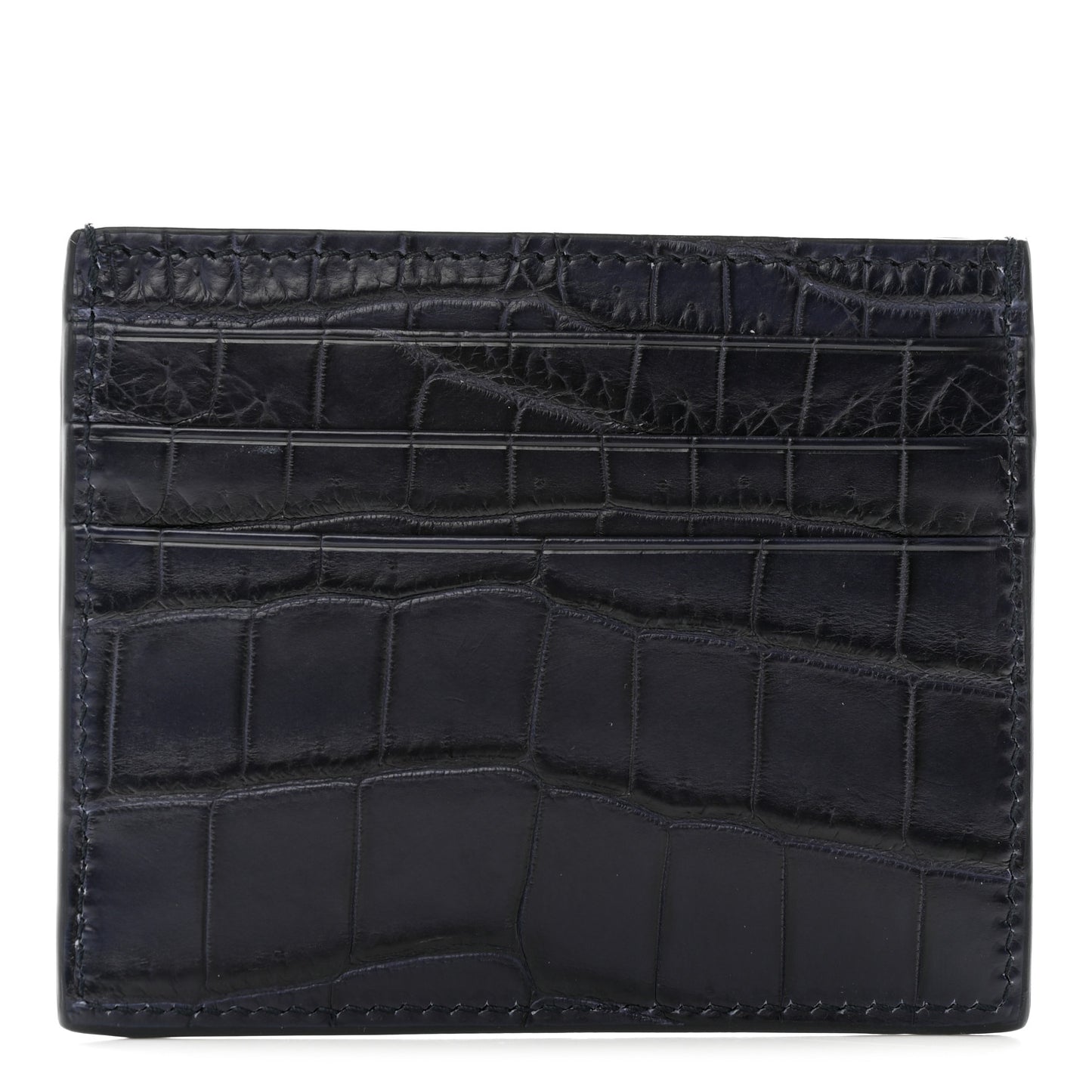 Calfskin Crocodile Embossed Card Holder Navy