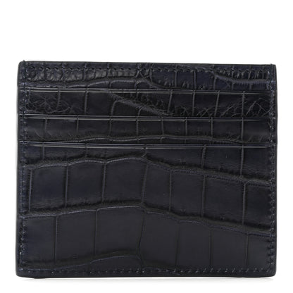 Bottega Veneta Calfskin Crocodile Embossed Card Holder Navy 1 of 12