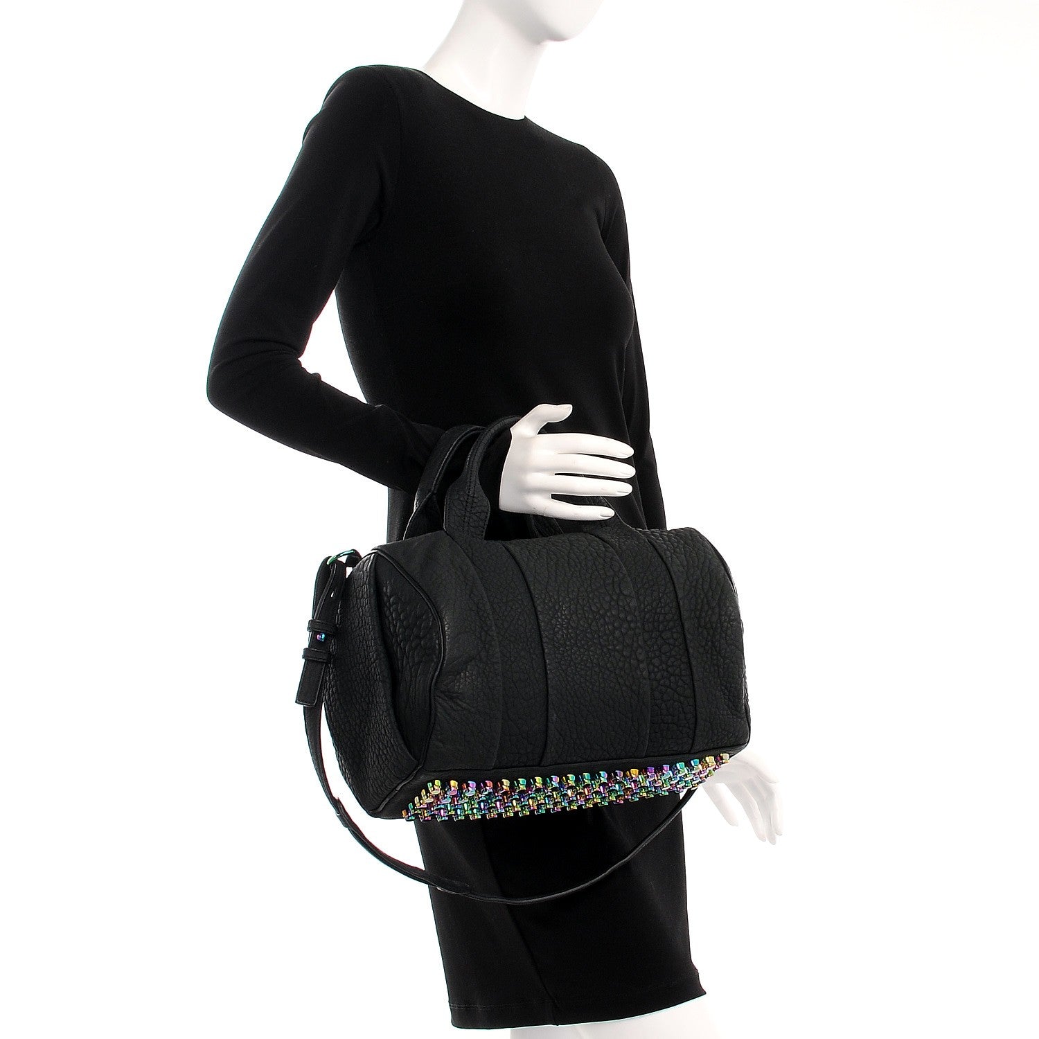 Alexander Wang Pebbled Lambskin Rocco Matte Black Iridescent Hardware 2 of 13
