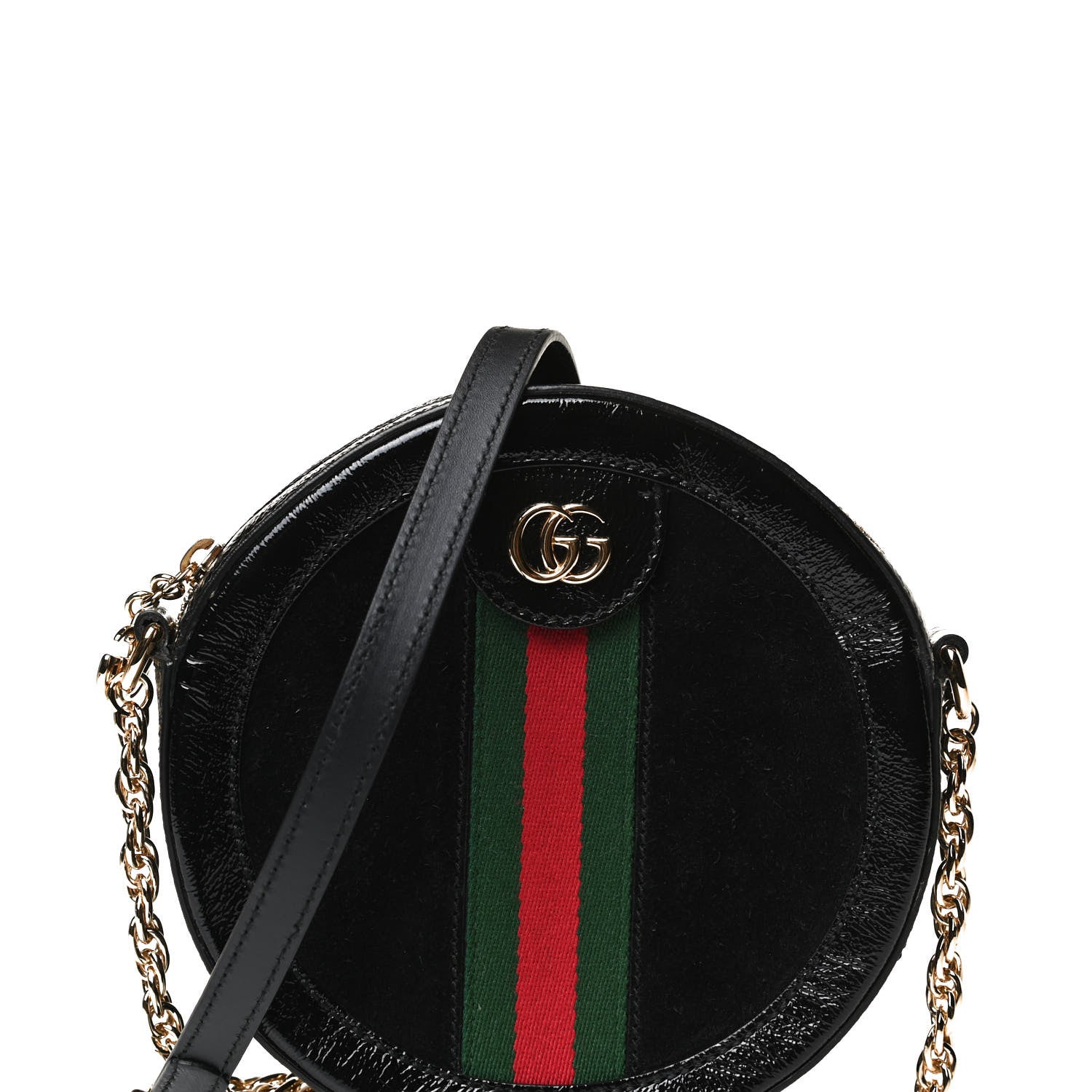 Gucci Suede Patent Web Mini Ophidia Round Shoulder Bag Black 8 of 12