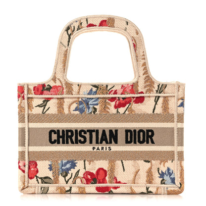 Christian Dior Canvas Embroidered Hibiscus Printed Mini Book Tote Beige Multicolor 2 of 8