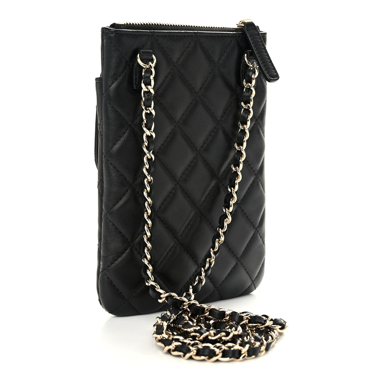 Lambskin Quilted CC Phone Holder Black