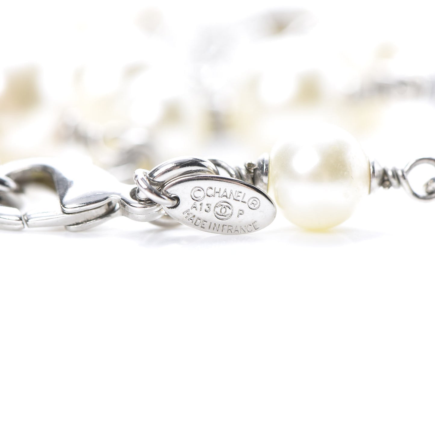 Crystal Pearl CC Long Necklace Silver