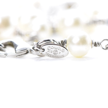 Chanel Crystal Pearl CC Long Necklace Silver 4 of 5