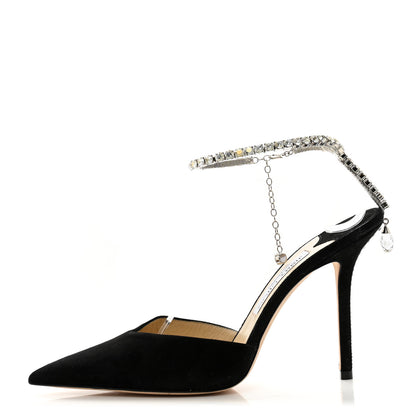 Jimmy Choo Suede Crystal Saeda 100 Pumps 39.5 Black 1 of 9
