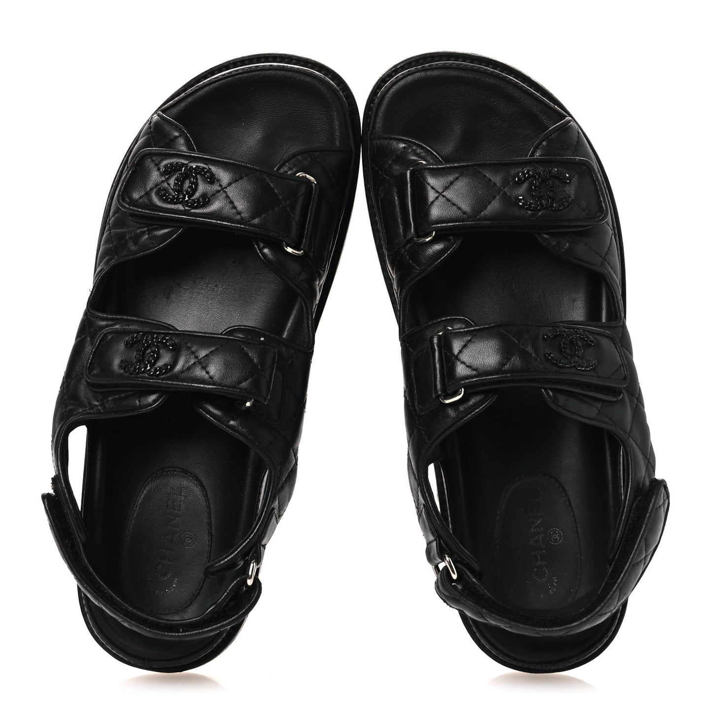 Lambskin Quilted Velcro Dad Sandals 38.5 So Black