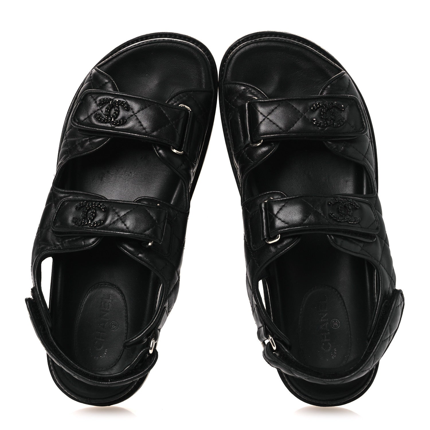 Chanel Lambskin Quilted Velcro Dad Sandals 38.5 So Black 2 of 15