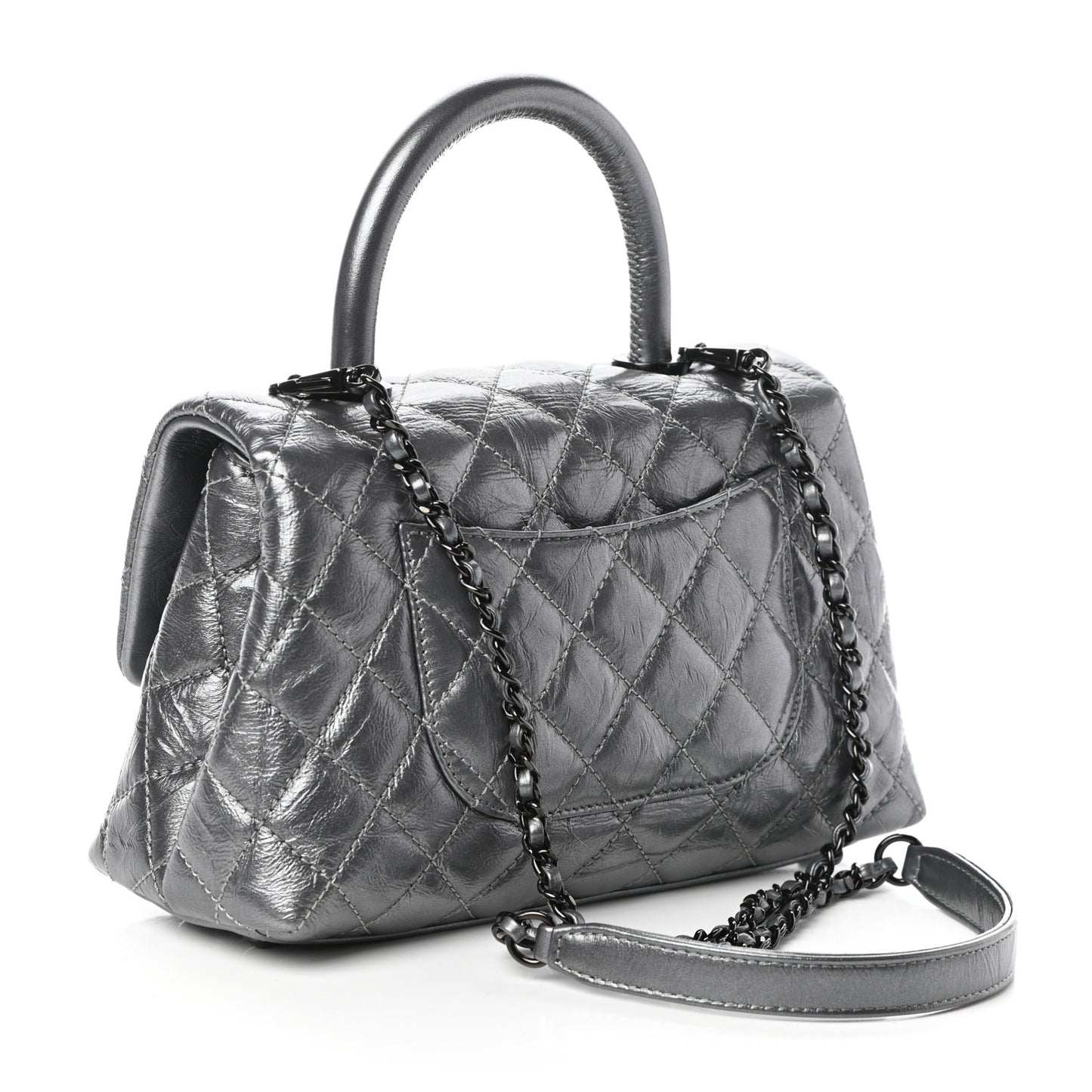 Aged Calfskin Quilted Mini Coco Handle Flap Charcoal
