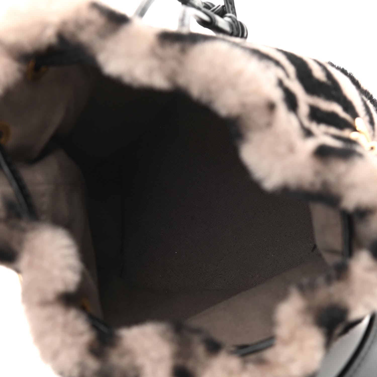 Fendi Shearling F is Fendi Macro FF 1974 Diagonal Mini Mon Tresor Bucket Bag Dove Black 5 of 10