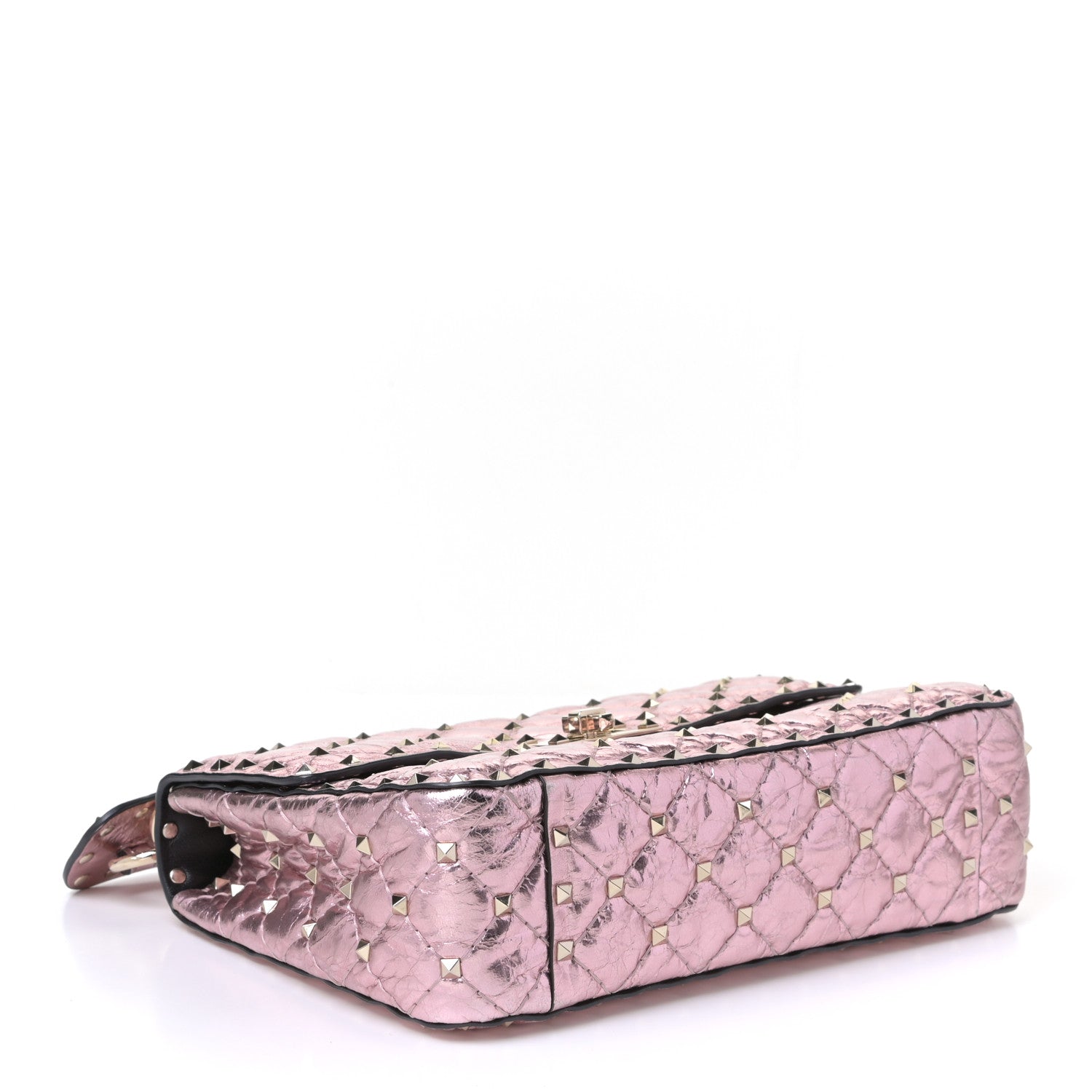 Valentino Garavani Metallic Wrinkled Lambskin Medium Rockstud Spike Shoulder Bag Lipstick 3 of 4