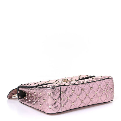 Valentino Garavani Metallic Wrinkled Lambskin Medium Rockstud Spike Shoulder Bag Lipstick 3 of 4